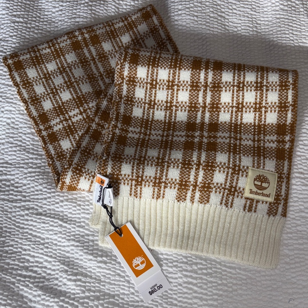 NWT Timberland Tan and Cream Checkered Scarf